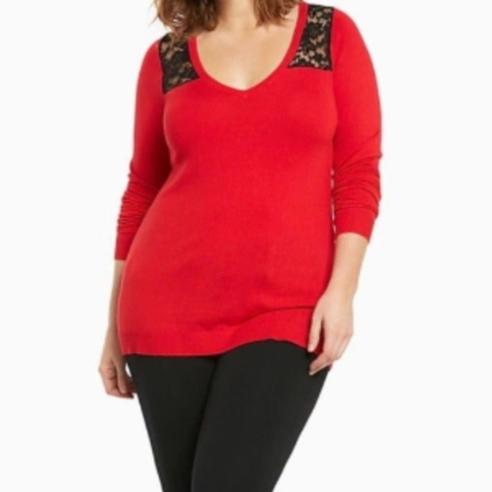 Torrid Lace Red Black Boho Sweater